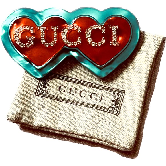 Gucci double heart brooch, NIB - Picture 6 of 7